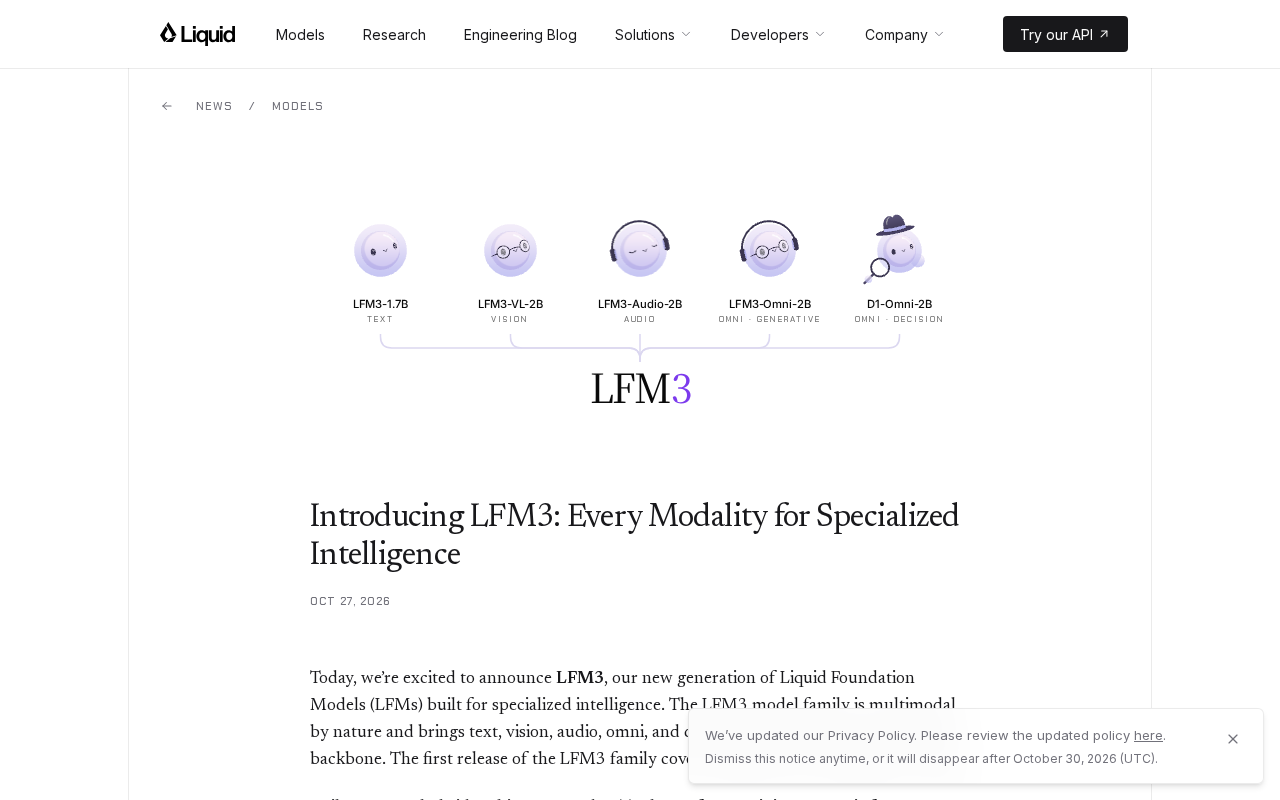 LFM3 Released: Unifying All-Modality Capabilities for Specialized Intelligence