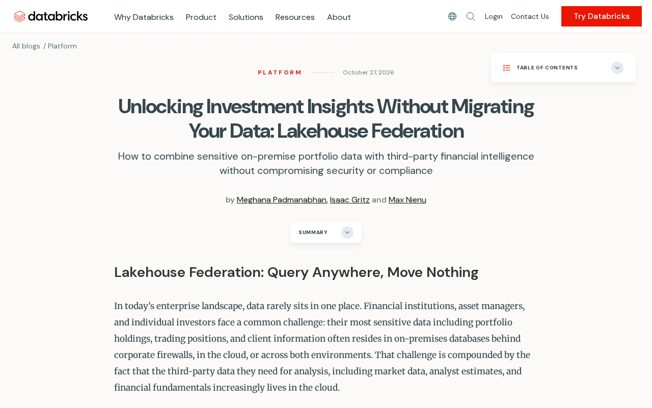 Lakehouse Federation: Investment Analysis Without Data Migration