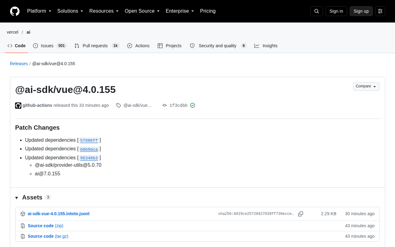 AI SDK Vue 4.0.155 Patch Update: Dependency Sync and Ecosystem Coordination