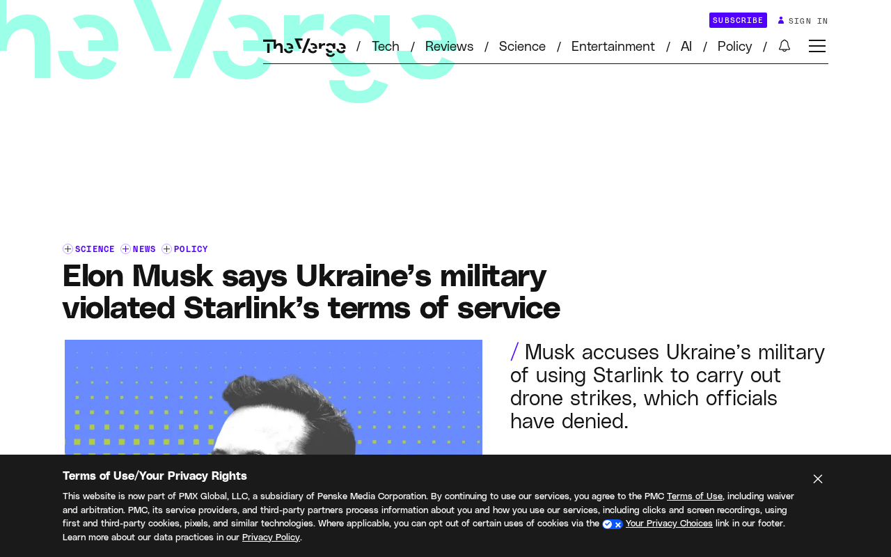 Musk Says Ukraine's Military Violated Starlink Terms of Service, Sparking Controversy