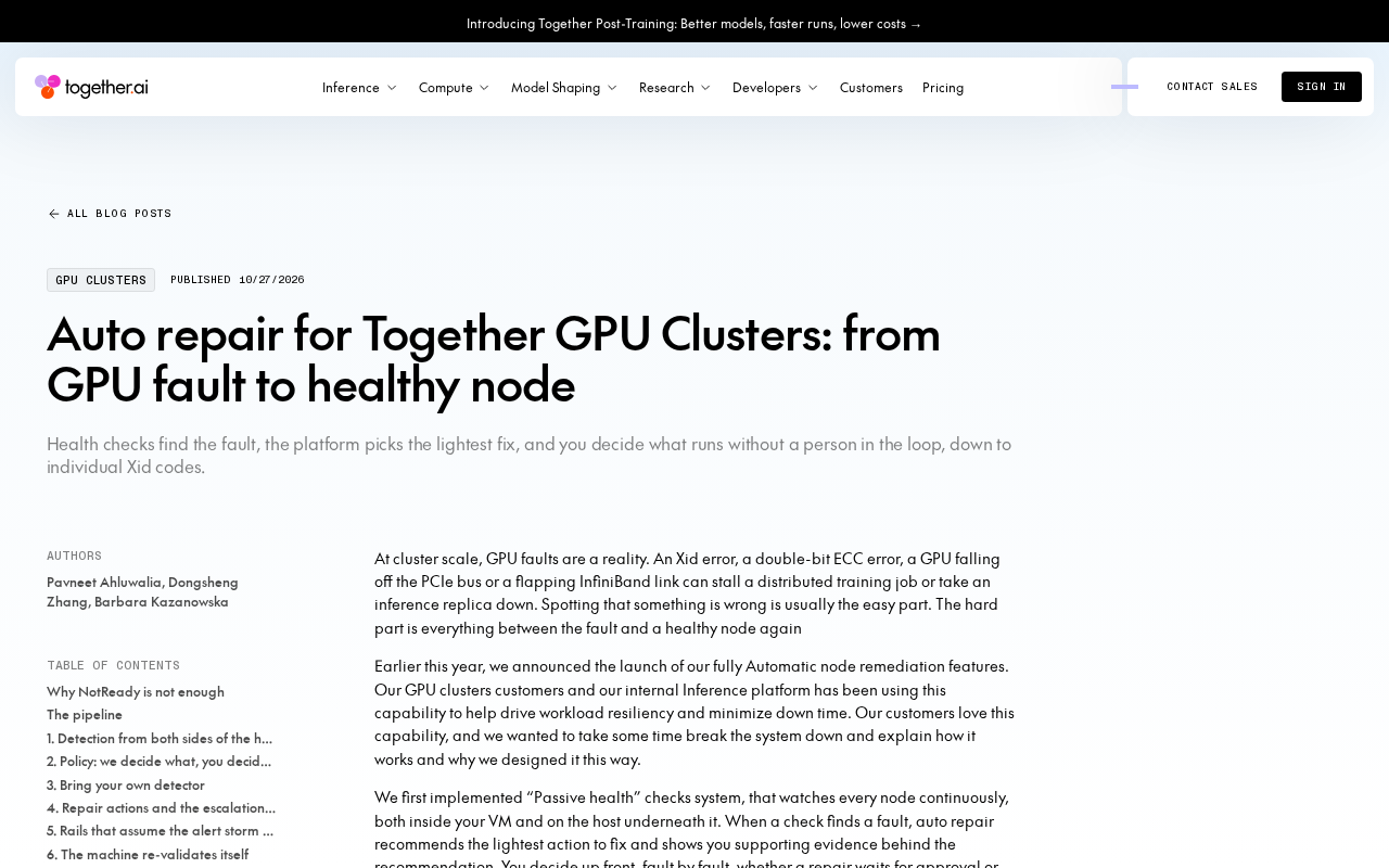 Together GPU Cluster Auto-Repair: From Failure to Healthy Node