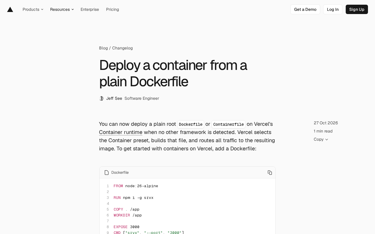 Vercel Container Runtime: Deploy Dockerfiles Directly