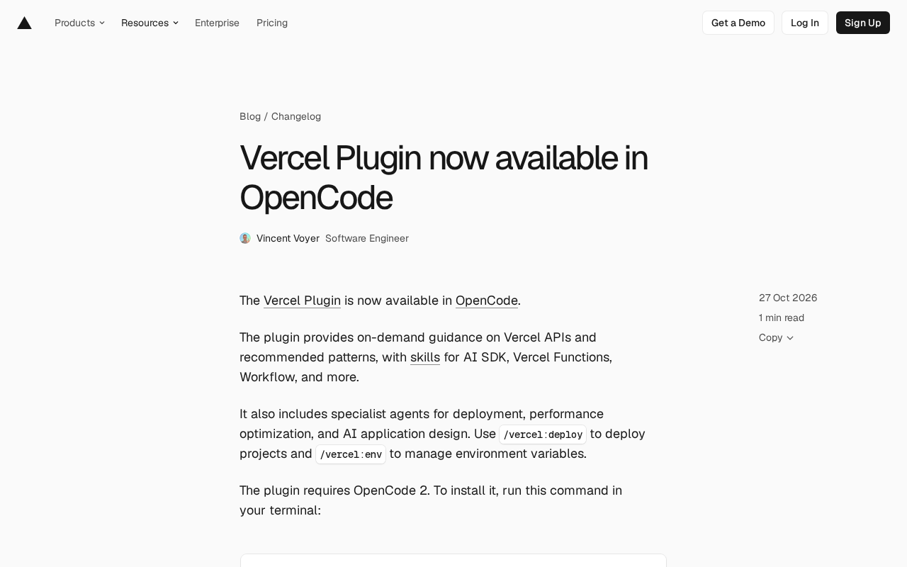 Vercel Plugin Lands in OpenCode: AI Coding Assistant Connects Directly to Deployment Workflows