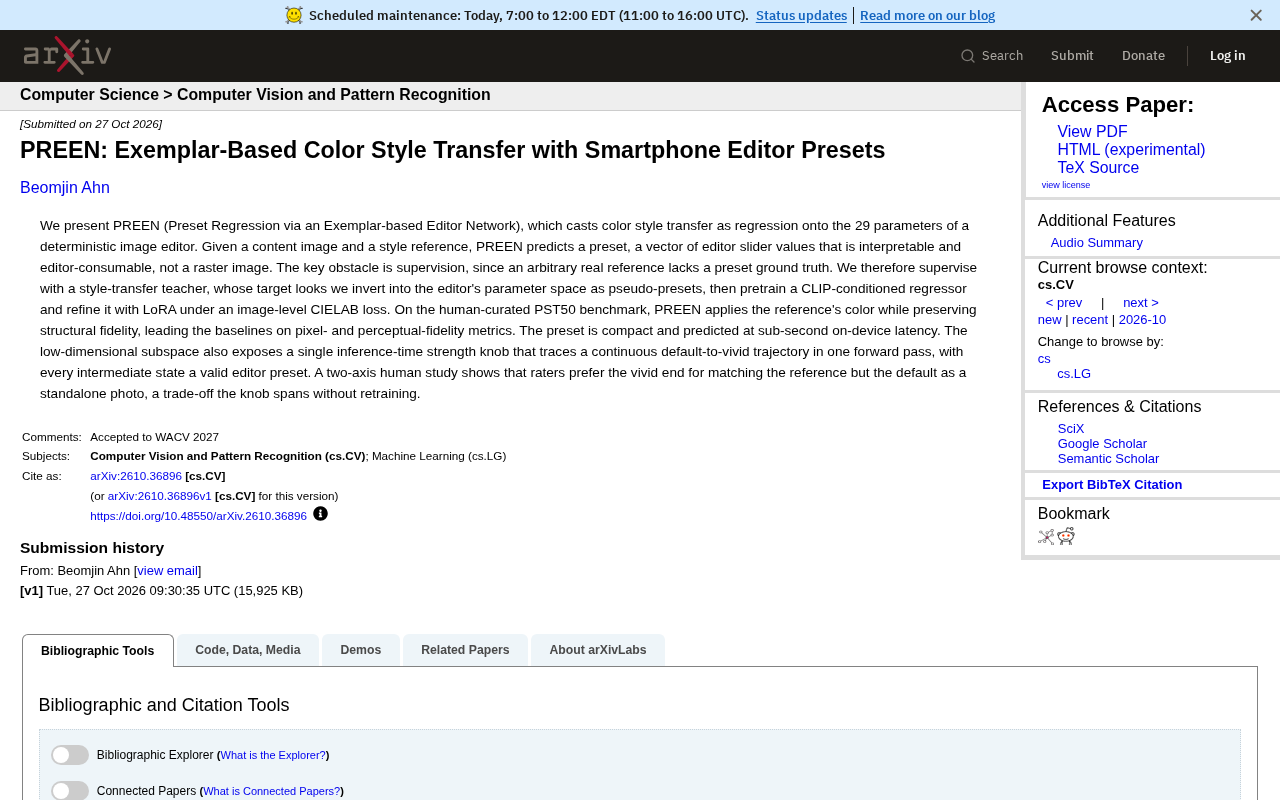 PREEN: Smartphone Color Preset Regression with Just 29 Parameters