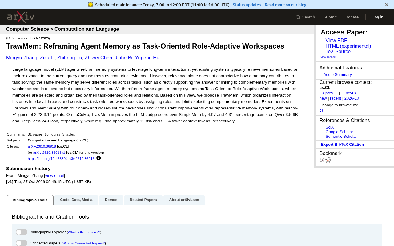 TrawMem: Reframing Agent Memory as Task-Oriented, Role-Adaptive Workspaces