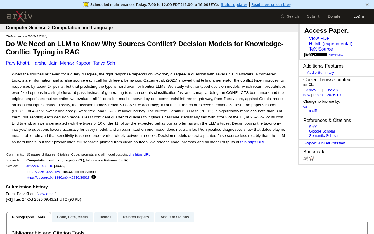 RAG Knowledge Conflict Classification: Can Decision Models Replace LLMs?