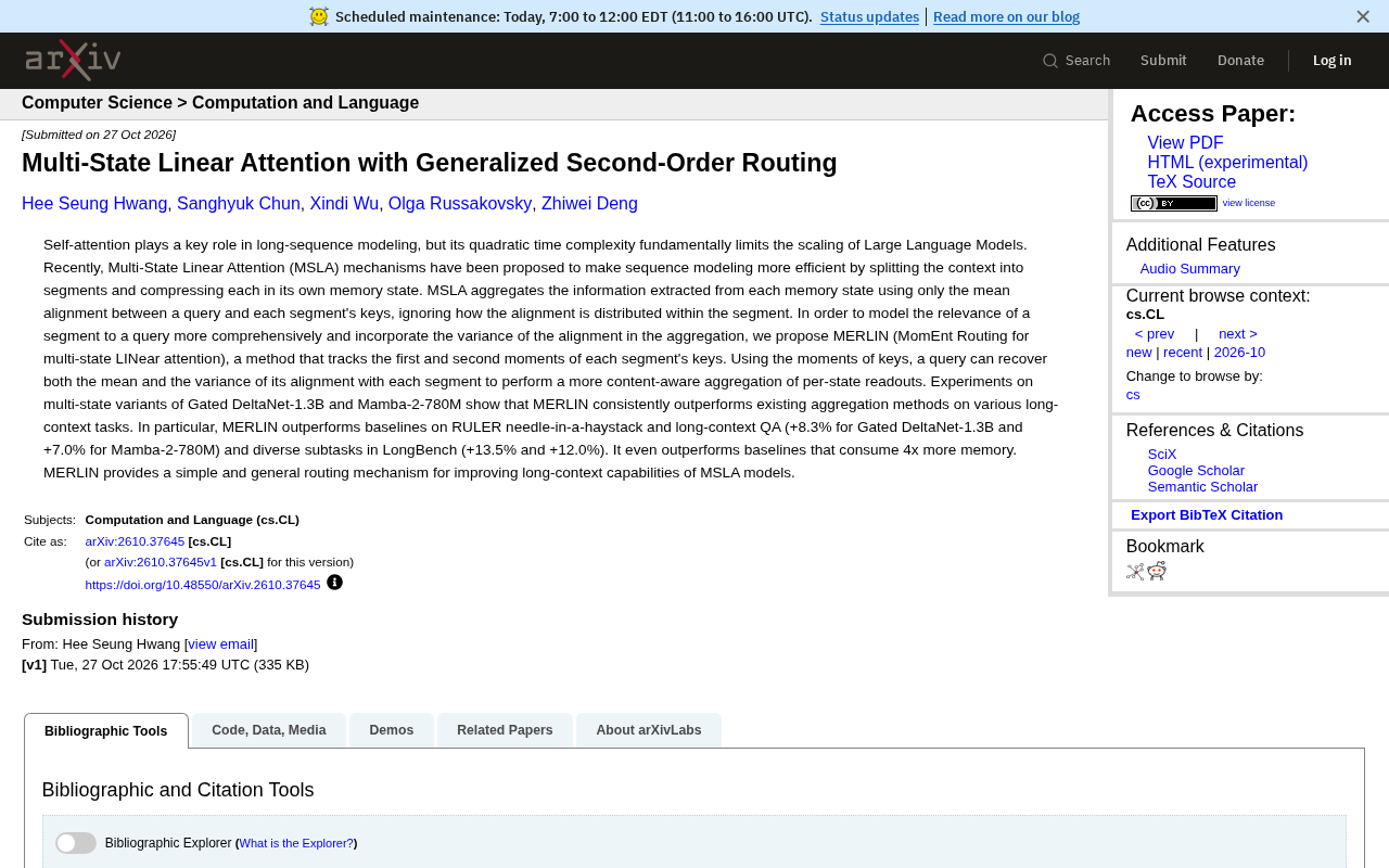 MERLIN: Enhancing Long-Context Capabilities of Linear Attention with Second-Order Routing