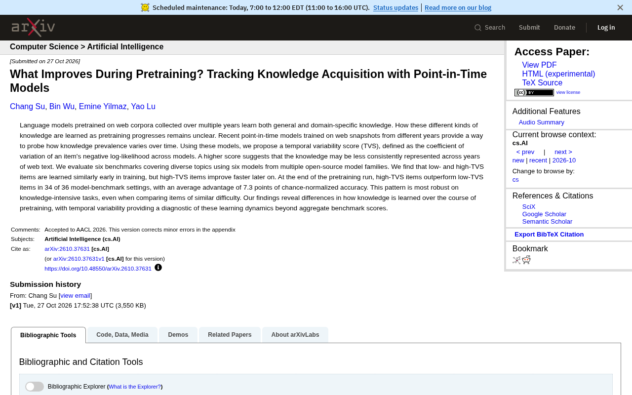 What Improves During Pretraining? Temporal Variability Score Reveals Knowledge Learning Dynamics