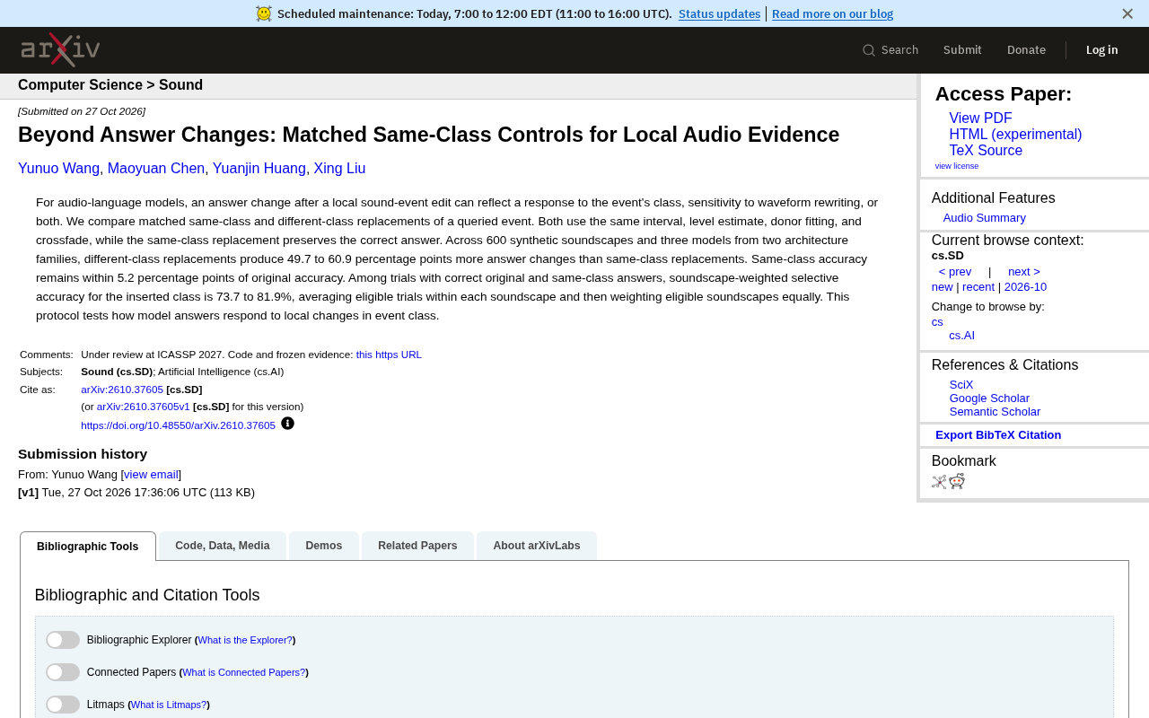 A New Evaluation Method for Audio-Language Models: Same-Class Controls Reveal the True Impact of Local Audio Evidence