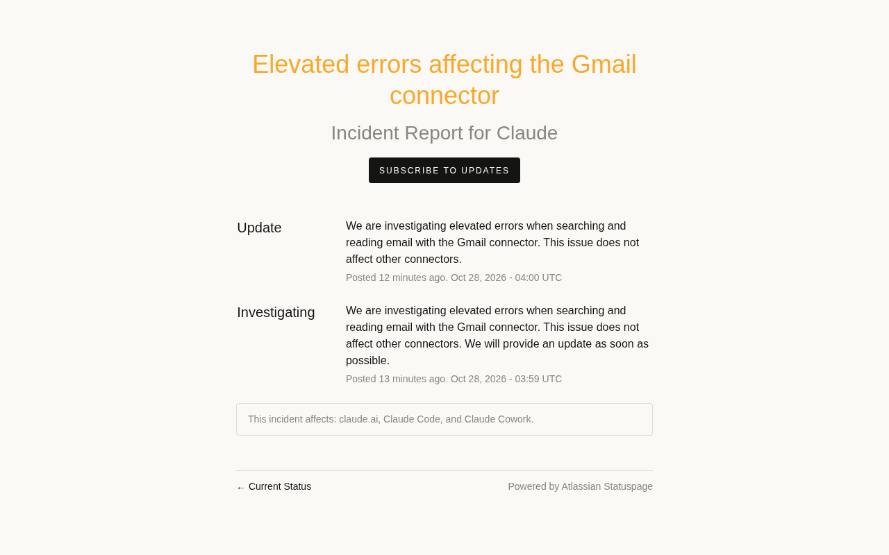 Gmail Connector Error Rate Rises: Search and Read Email Operations Affected
