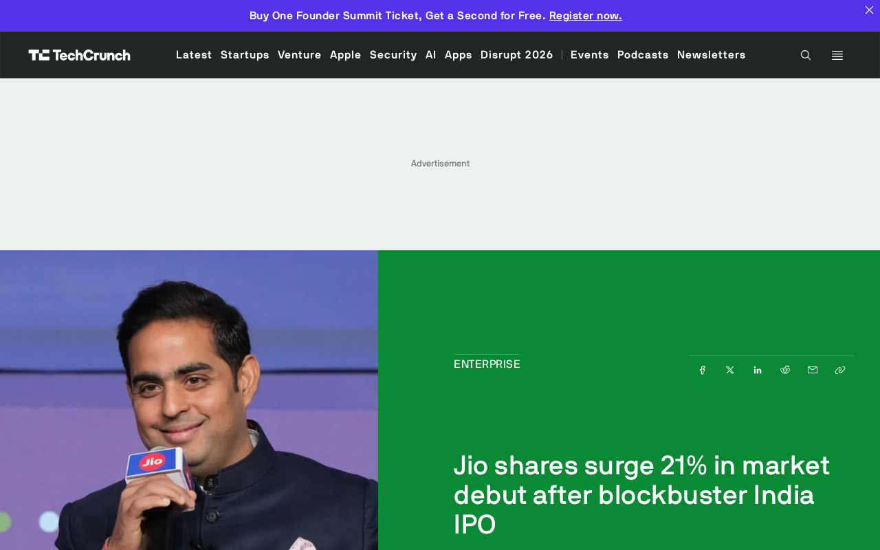 Jio Surges 21% on Debut, Becomes India's Second Most Valuable Company