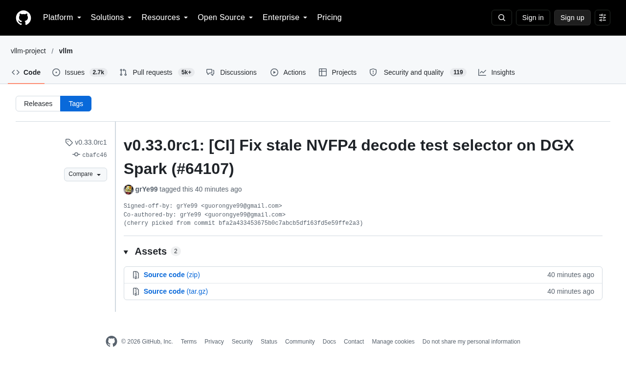 vLLM v0.33.0rc1 Fixes Stale NVFP4 Decode Test Selector on DGX Spark