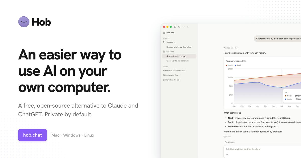 Hob: A Free, Open-Source, Locally Running AI Assistant That Cross-Platform Replaces Claude and ChatGPT