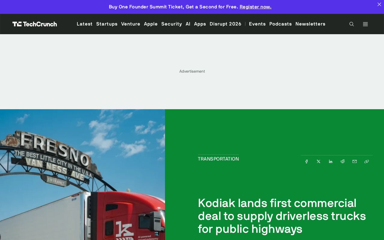 Kodiak Signs First Commercial Agreement for Driverless Trucks on Public Highways