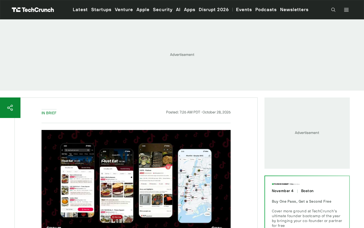 rss source: TikTok expands into restaurant guides with ‘Must Eat’ feature