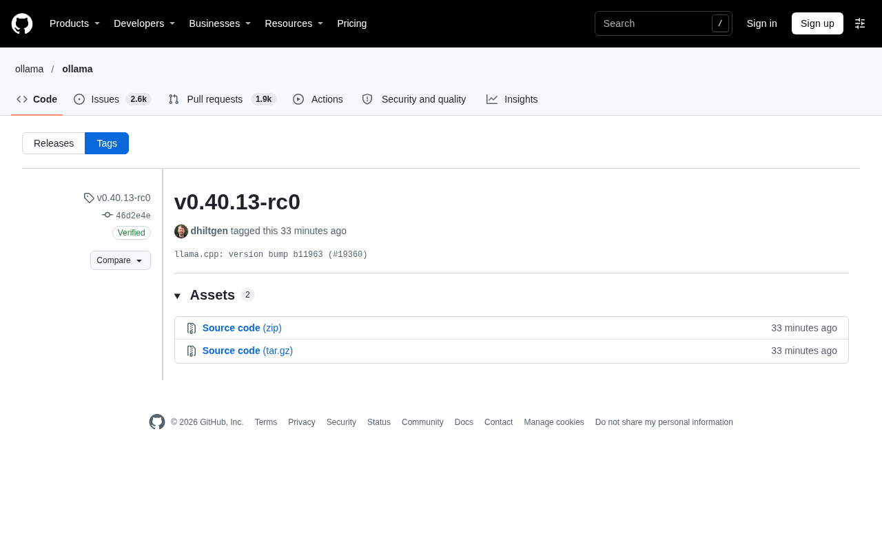 Ollama v0.40.13-rc0 release page