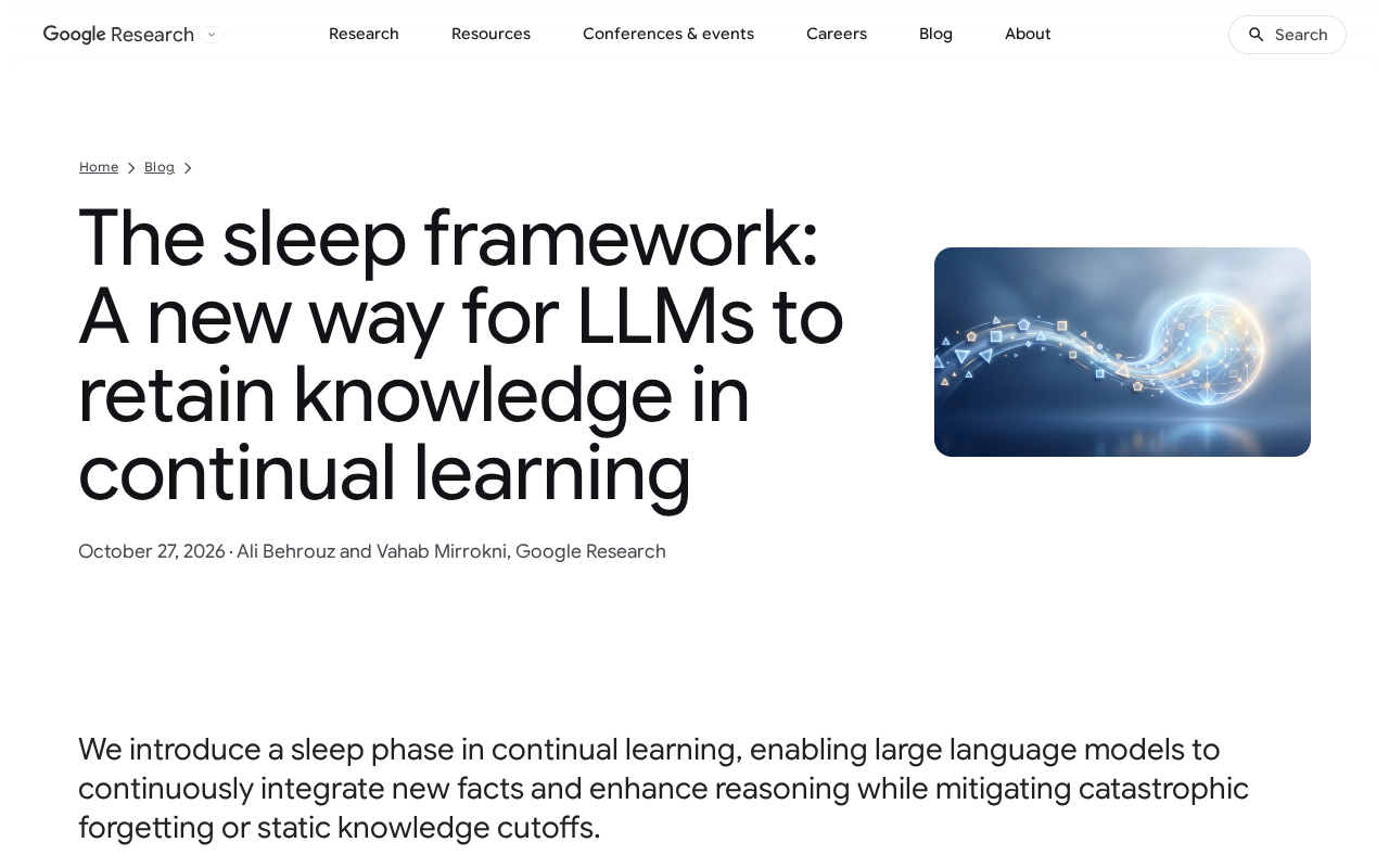 Sleep framework: A new way for LLMs to retain knowledge in continual learning