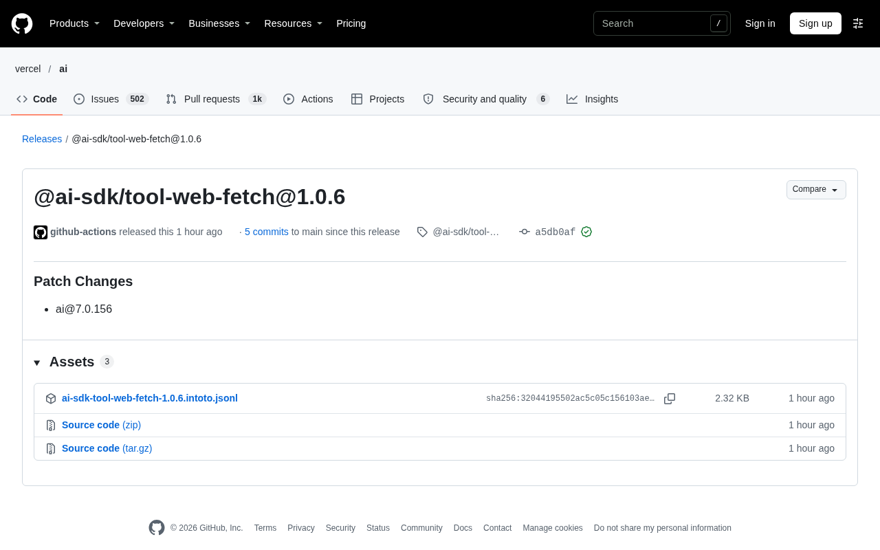 AI SDK Toolkit Update: tool-web-fetch 1.0.6 Released