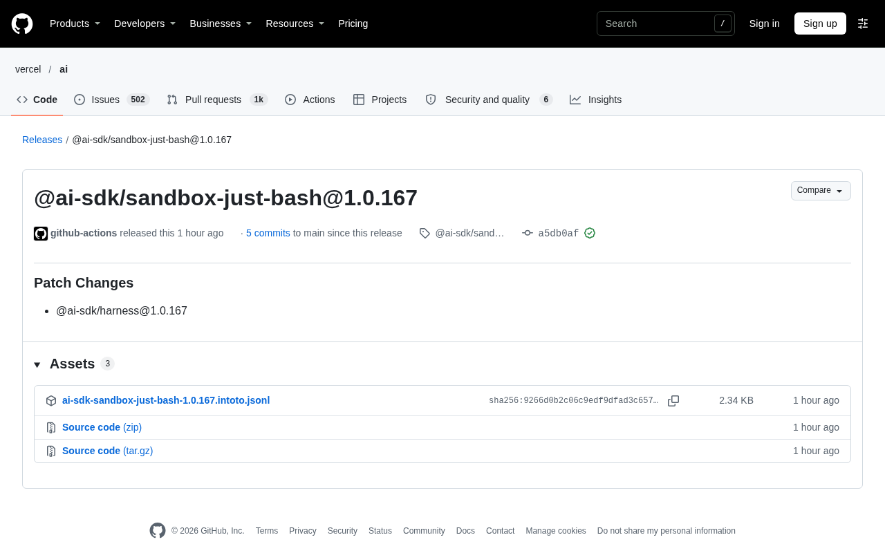 @ai-sdk/sandbox-just-bash Patch Released: A Minor Iteration in the AI Sandbox Toolchain