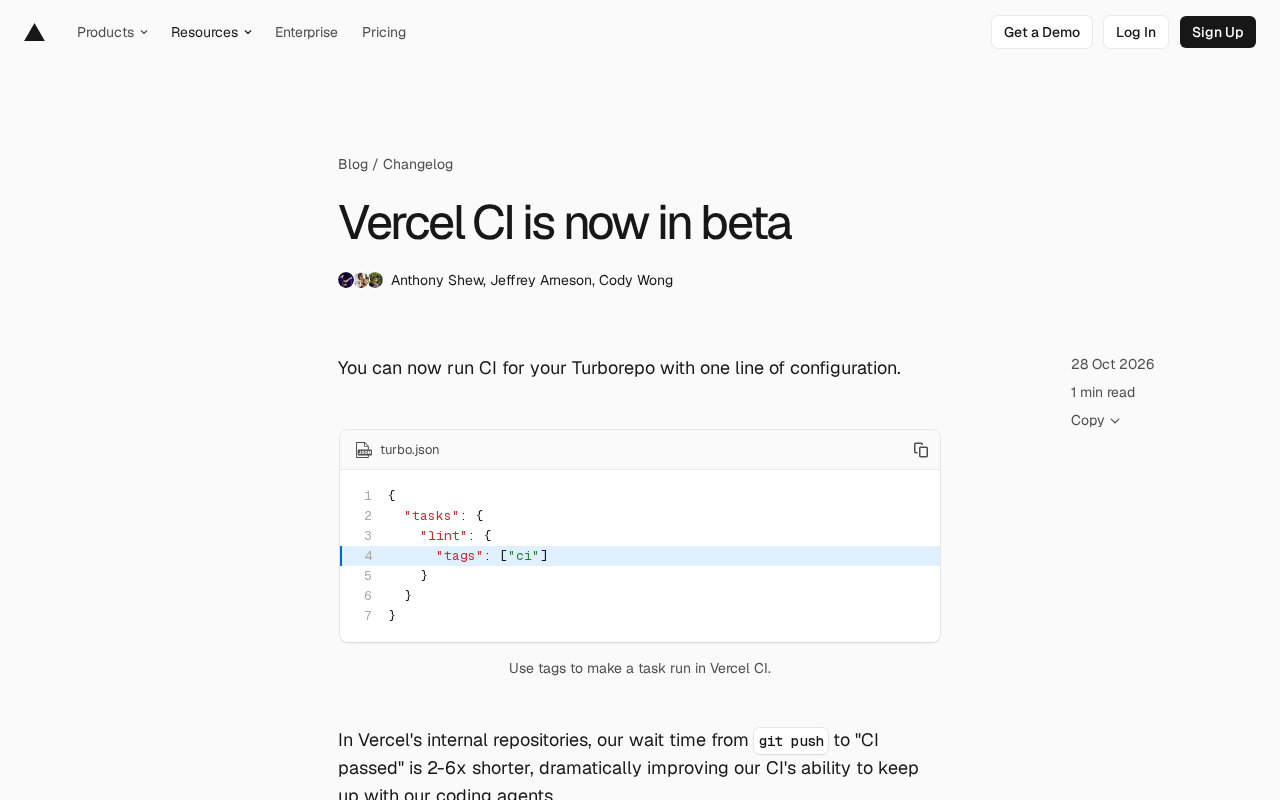 Vercel CI Beta Released: Run Turborepo with a Single Line of Config