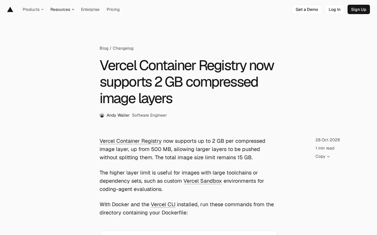 Vercel Raises Container Image Layer Limit to 2 GB, No More Splitting Large Toolchains