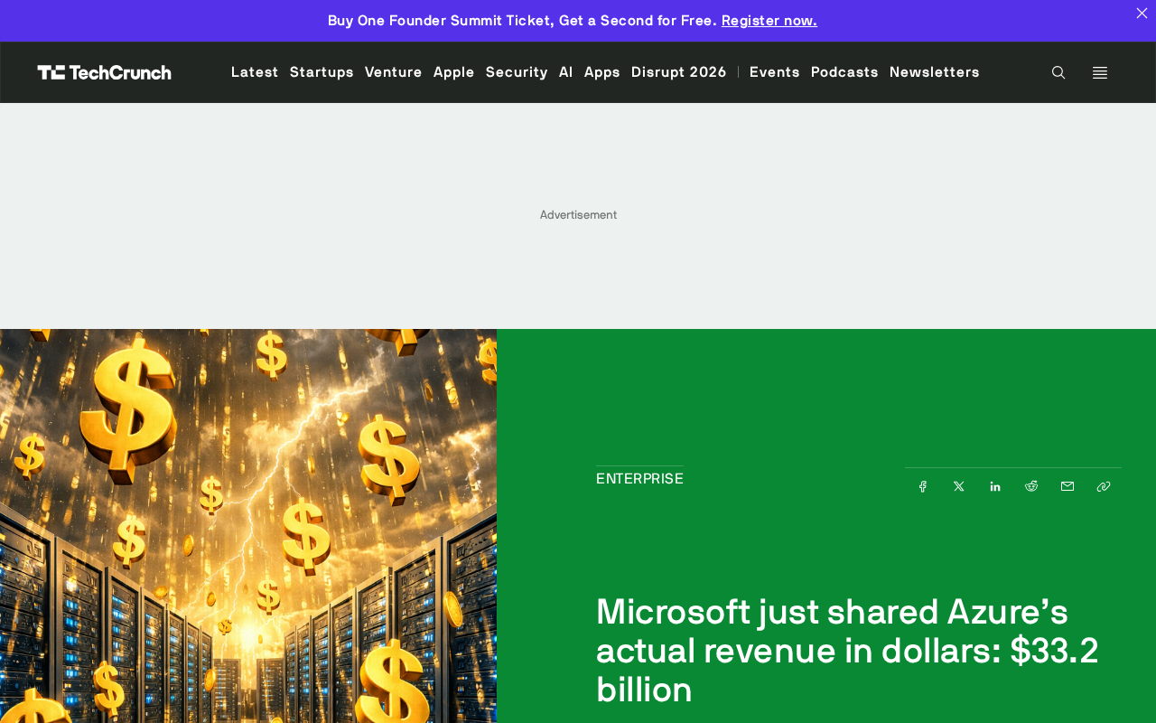 Microsoft Reveals Azure's Actual Revenue for the First Time: $33.2 Billion Closing In on AWS
