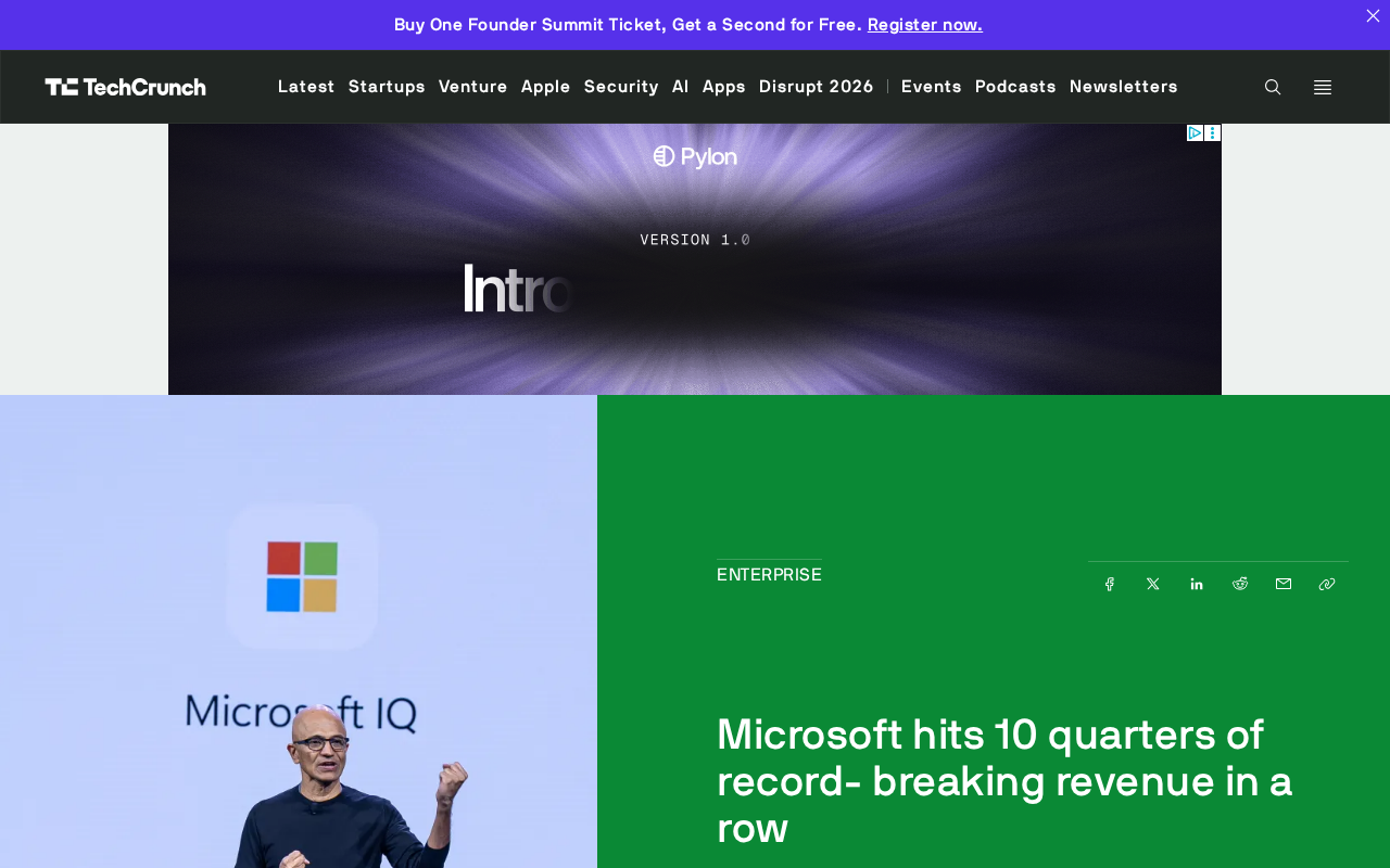 Microsoft Breaks Revenue Records for 10 Consecutive Quarters: AI Dividends Still Paying Off