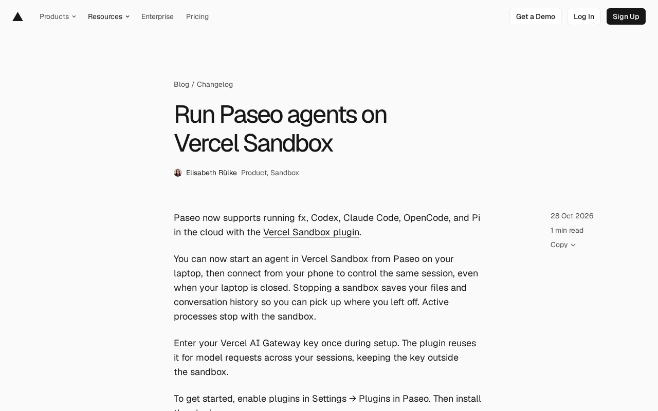 Paseo Integrates Vercel Sandbox: Run Coding Agents in the Cloud and Take Over Across Devices