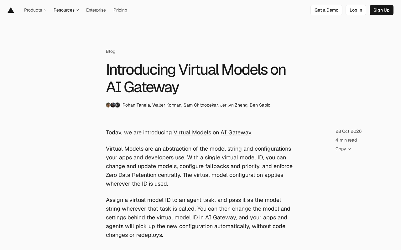 AI Gateway Virtual Models page