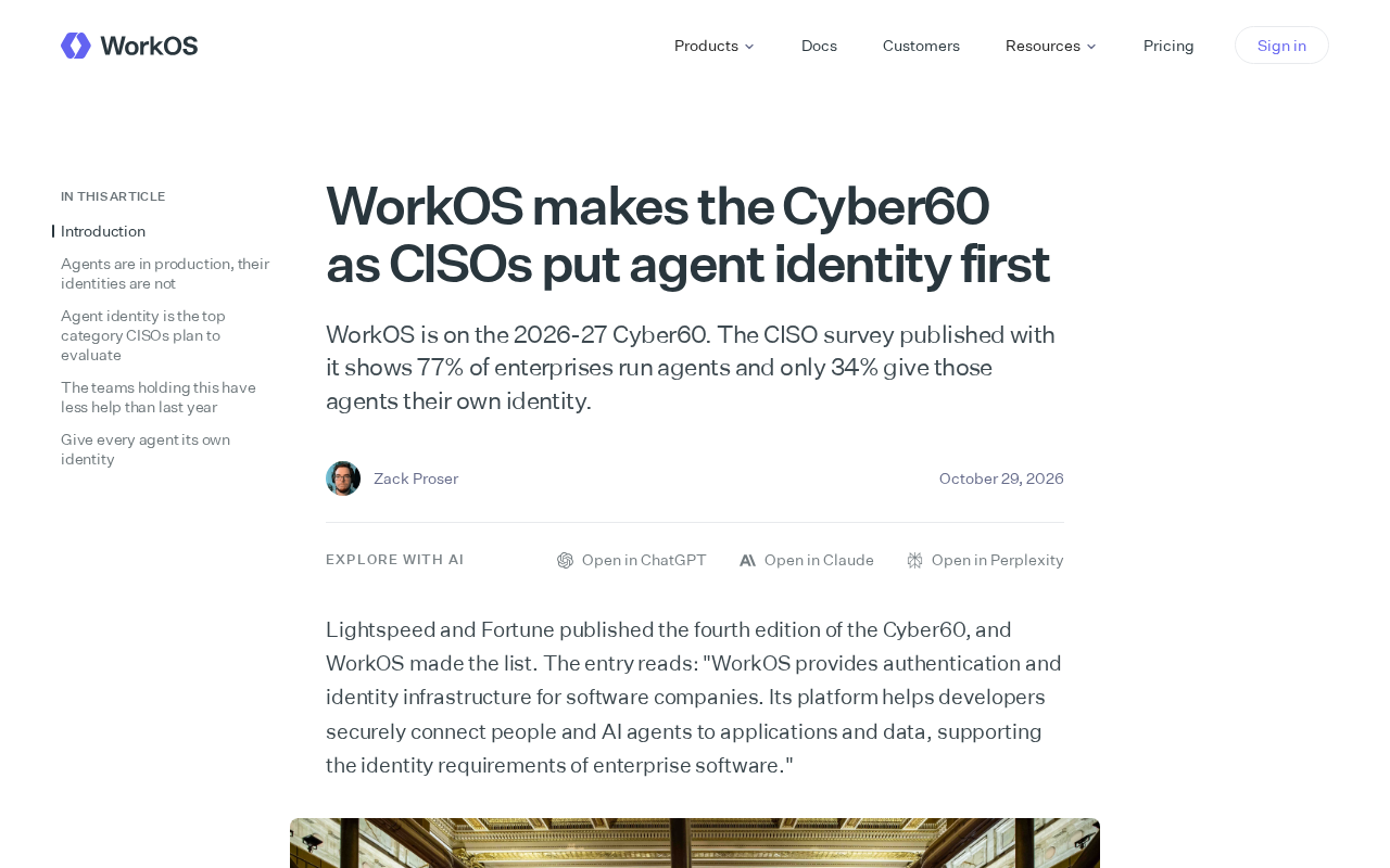 WorkOS Named to Cyber60: AI Agent Identity Management Becomes a New CISO Focus