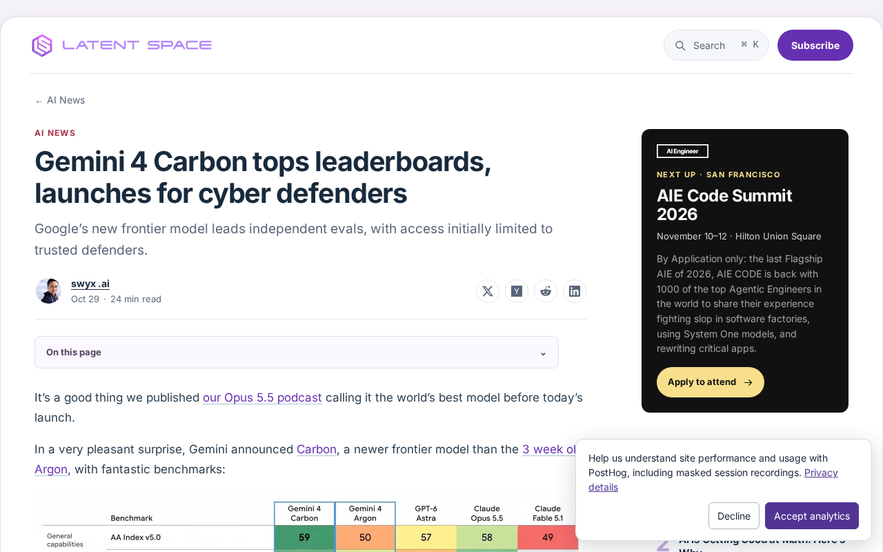 Gemini 4 Carbon Tops the Leaderboard, With Cybersecurity Defenders First in Line