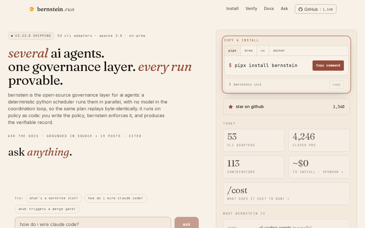 Bernstein: An Open-Source Governance Layer for AI Agents