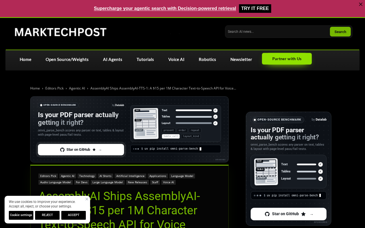 AssemblyAI Launches TTS-1: A Voice Agent API at $15 per Million Characters