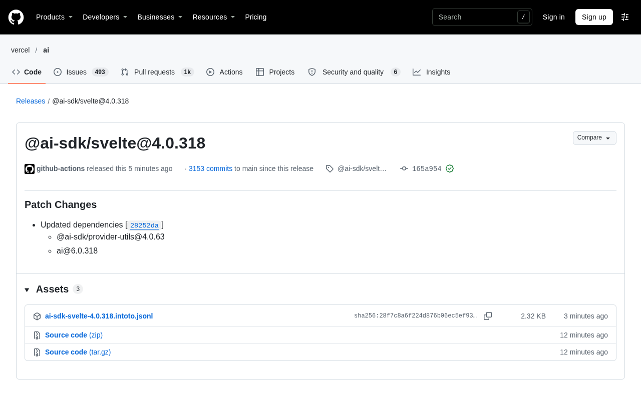 AI SDK Svelte Package Updated to 4.0.318: Dependencies Synchronized