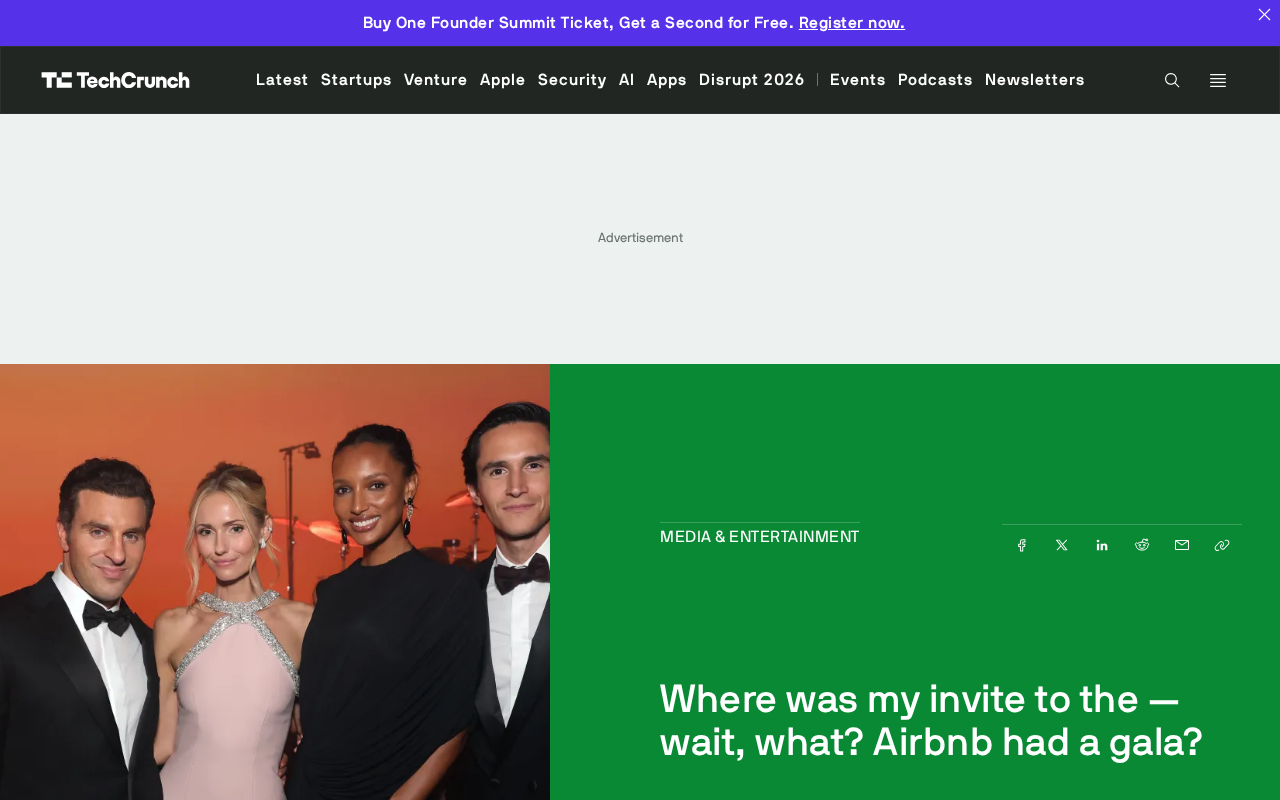 Airbnb charity gala news screenshot