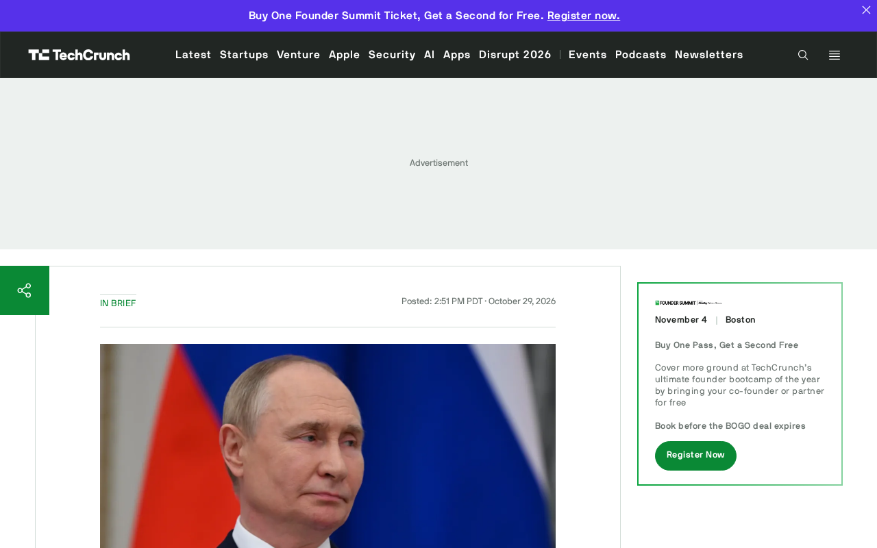 Putin Praises Musk as a 'True Genius' as Russia's Starlink Rival Rassvet Cooperation Emerges