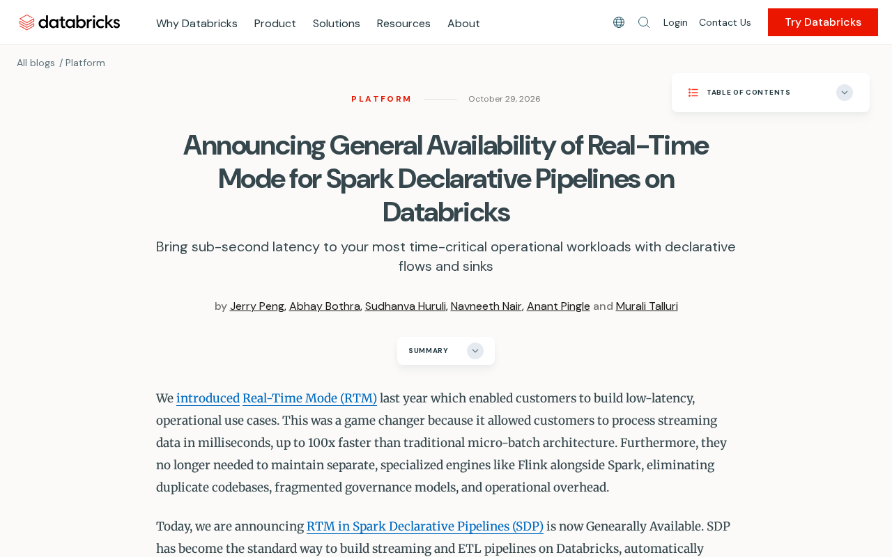 Databricks Real-Time Mode Now GA: Spark Pipeline Latency Reduced to Sub-Second