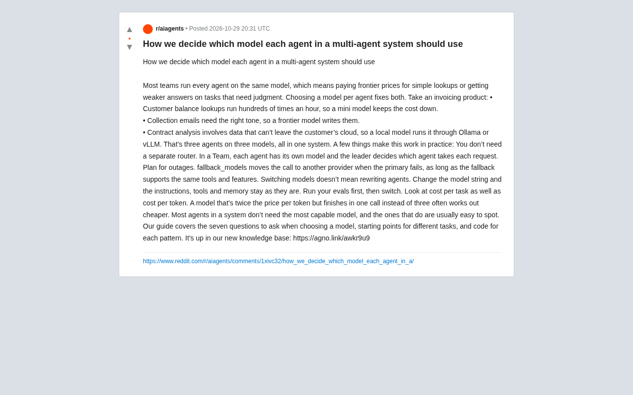 reddit source: How we decide which model each agent in a multi-agent system should use