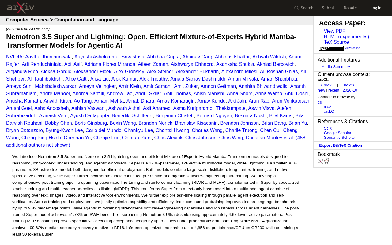 Nemotron 3.5 Dual-Model Release: Hybrid Mamba-Transformer Architecture Speeds Up Agentic AI