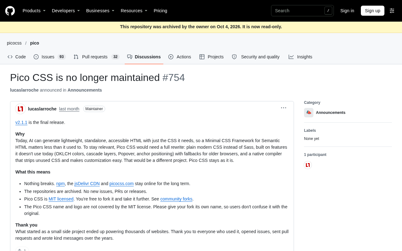 Pico CSS Is No Longer Maintained: Farewell to a Lightweight CSS Framework