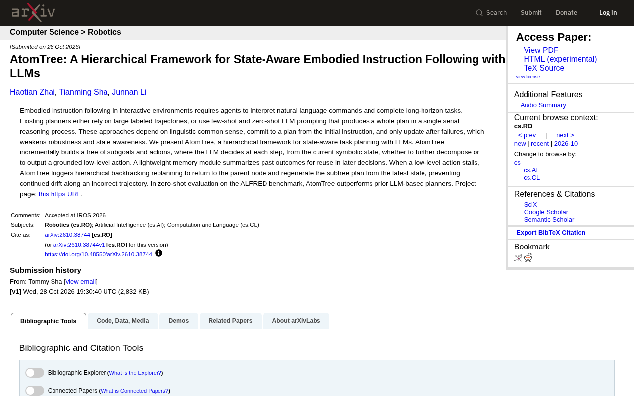 AtomTree: A Hierarchical Framework Making LLM Embodied Planning More Robust