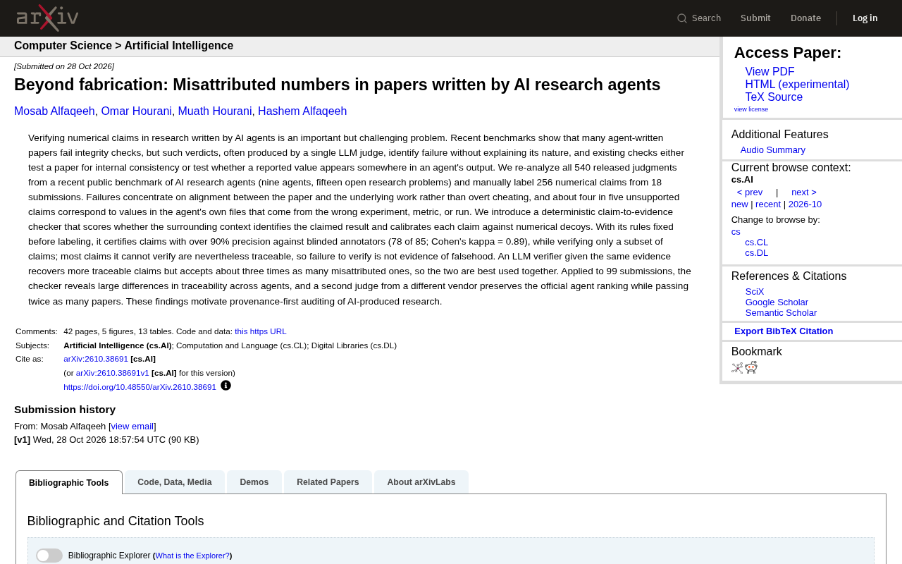 rss source: Beyond fabrication: Misattributed numbers in papers written by AI research agents