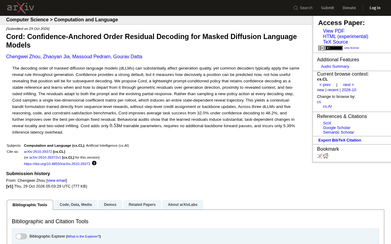Cord: Teaching Masked Diffusion Models to Learn Dynamic Decoding Order