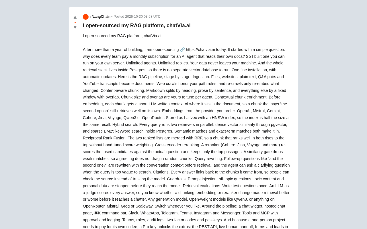 Open-Source RAG Platform chatVia.ai: Full-Stack Retrieval Pipeline and Self-Hosted Deployment