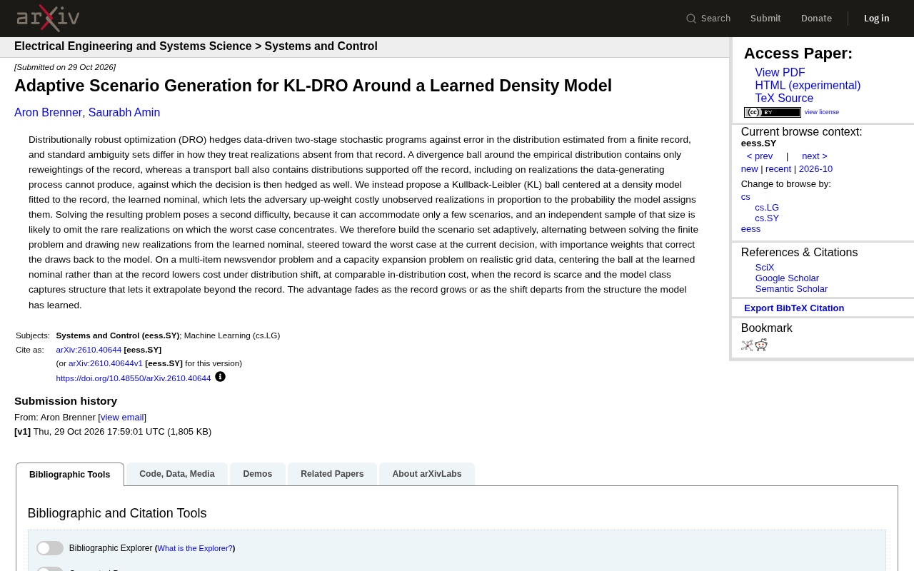 A New KL-DRO Paradigm: Adaptive Scenario Generation Around a Learned Density Model