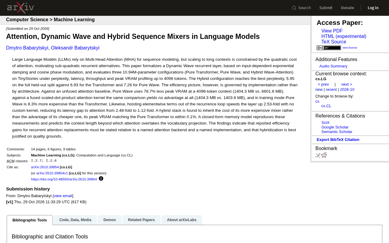 Screenshot of the Attention, Dynamic Wave, and Hybrid Sequence Mixer paper