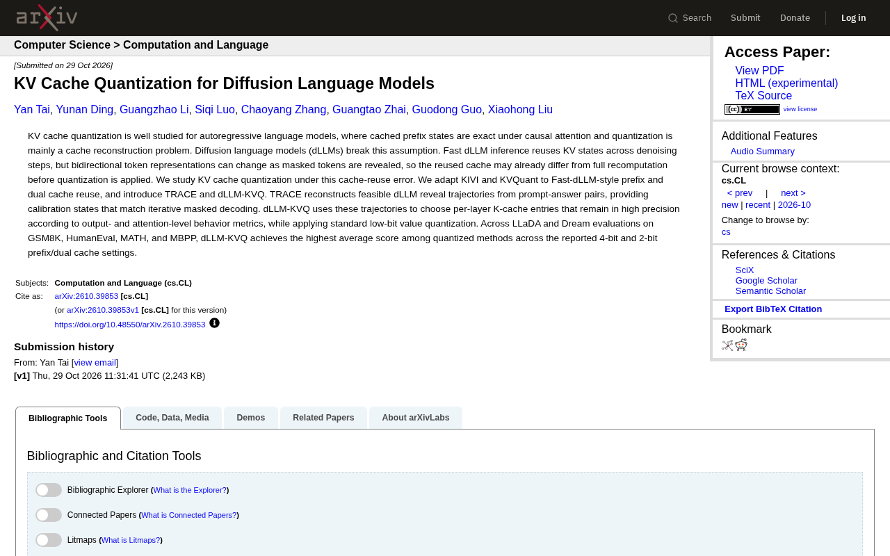 KV Cache Quantization for Diffusion Language Models