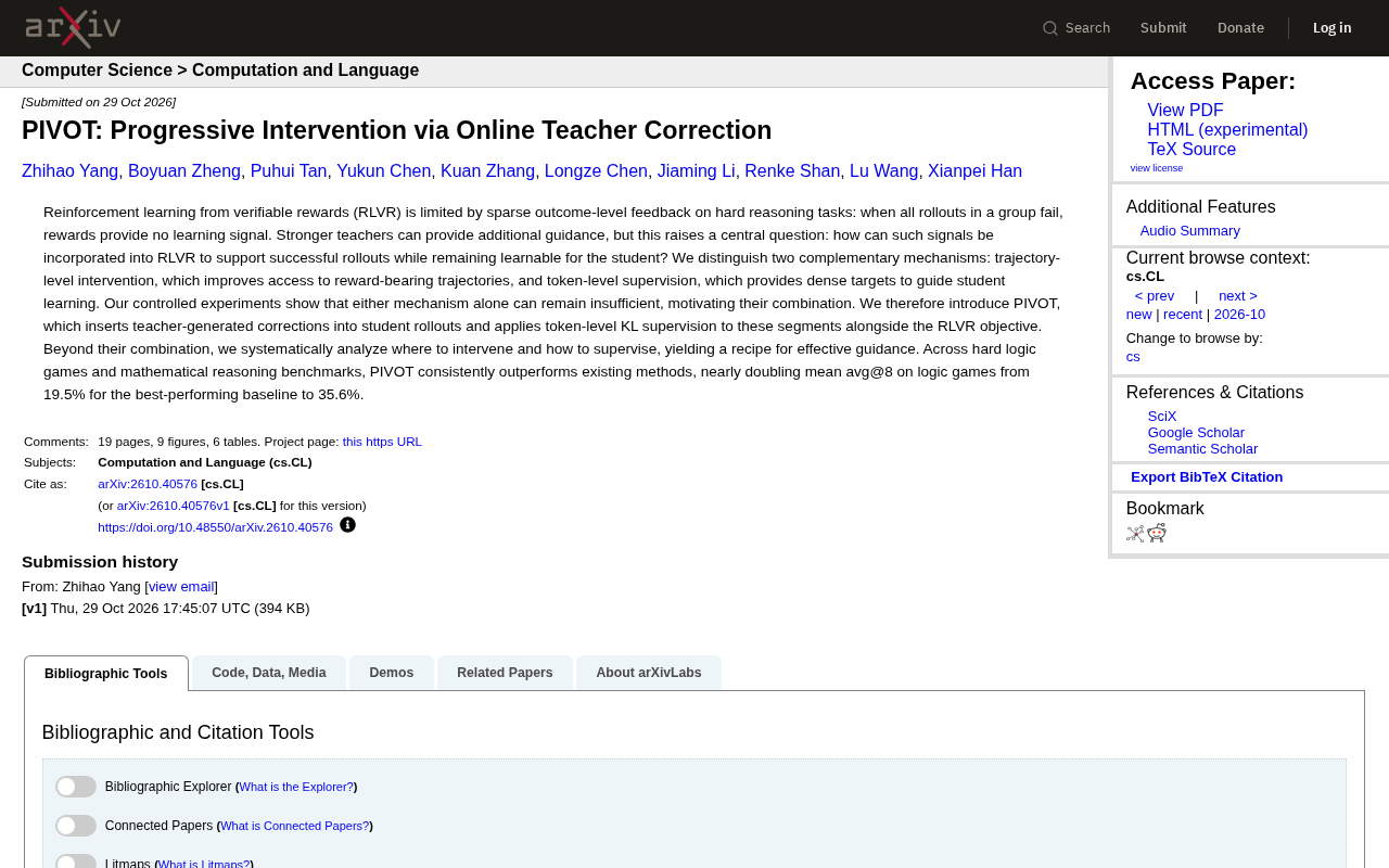 PIVOT: How Online Teacher Correction Breaks Through the Sparse Reward Bottleneck of RLVR