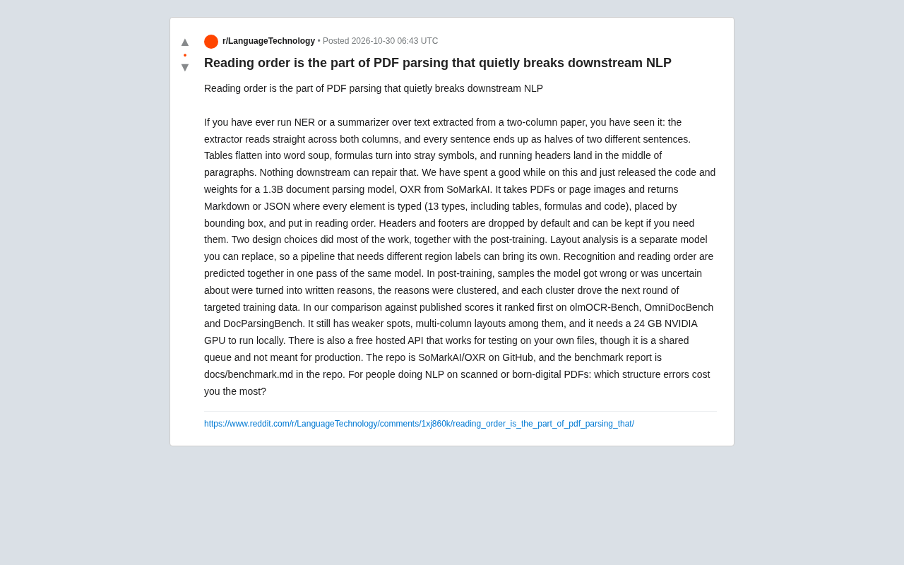 The Reading Order Challenge in PDF Parsing: How the 1.3B Model OXR Breaks Through