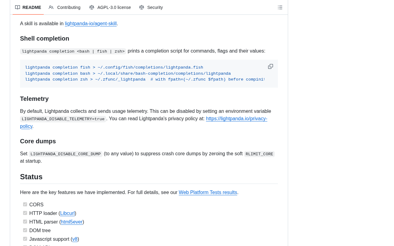 github source: lightpanda-io/browser: Lightpanda: the headless browser designed for AI and automation